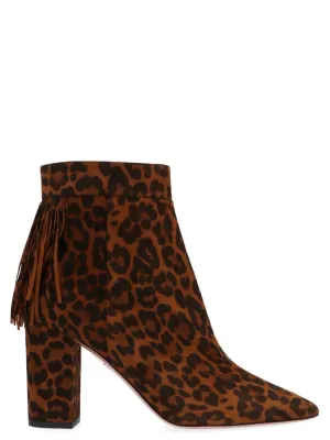 Aquazzura Leopard Print Fringed Detail Ankle Boots