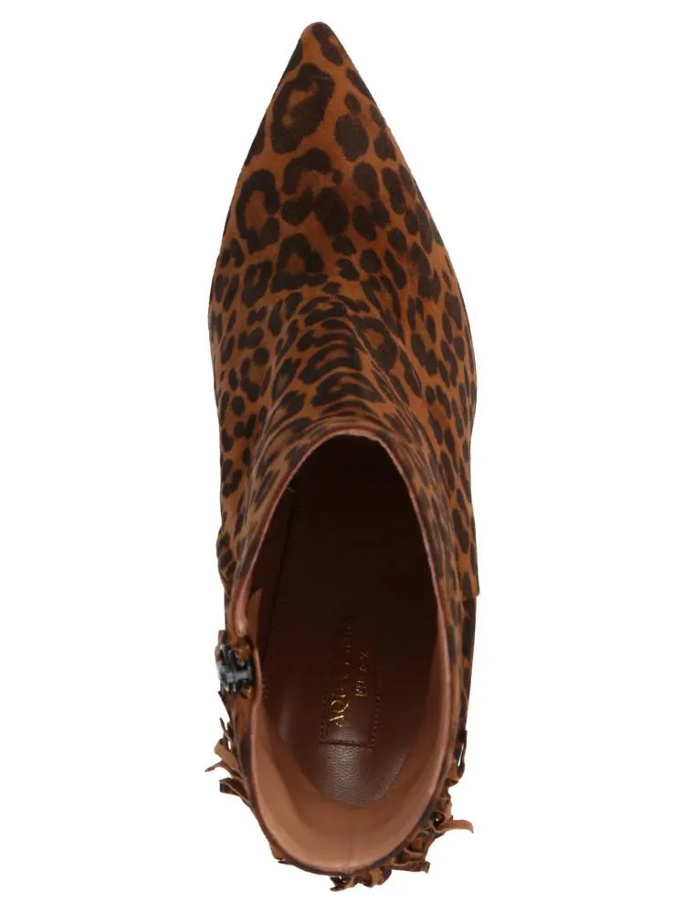 Aquazzura Leopard Print Fringed Detail Ankle Boots