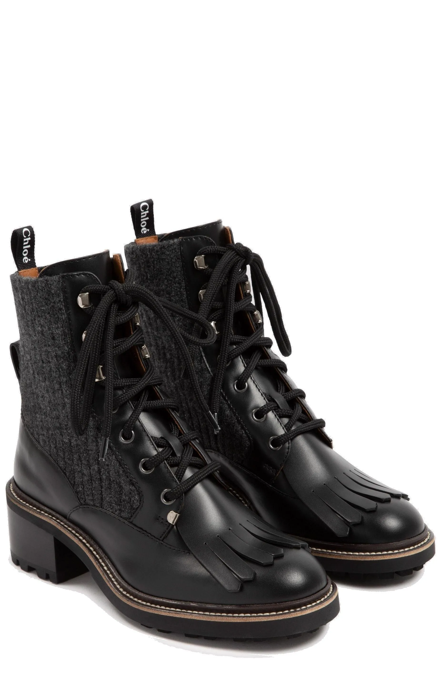 Chlo Panelled Lace-Up Ankle Boots