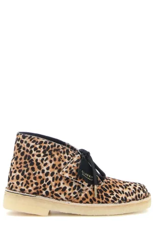 Clarks Leopard Printed Round Toe Desert Boots