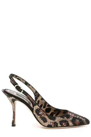 Dolce & Gabbana Leopard Print Embellished Slingback Pumps