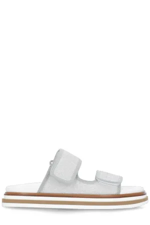 Hogan Double Strap Glittered Slip-On Sandals