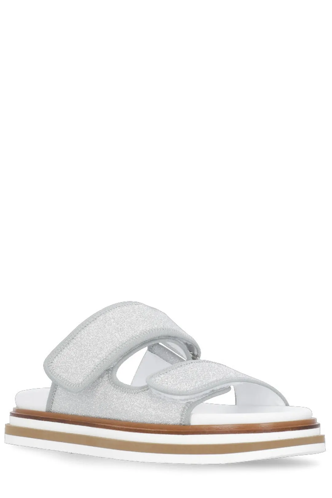 Hogan Double Strap Glittered Slip-On Sandals