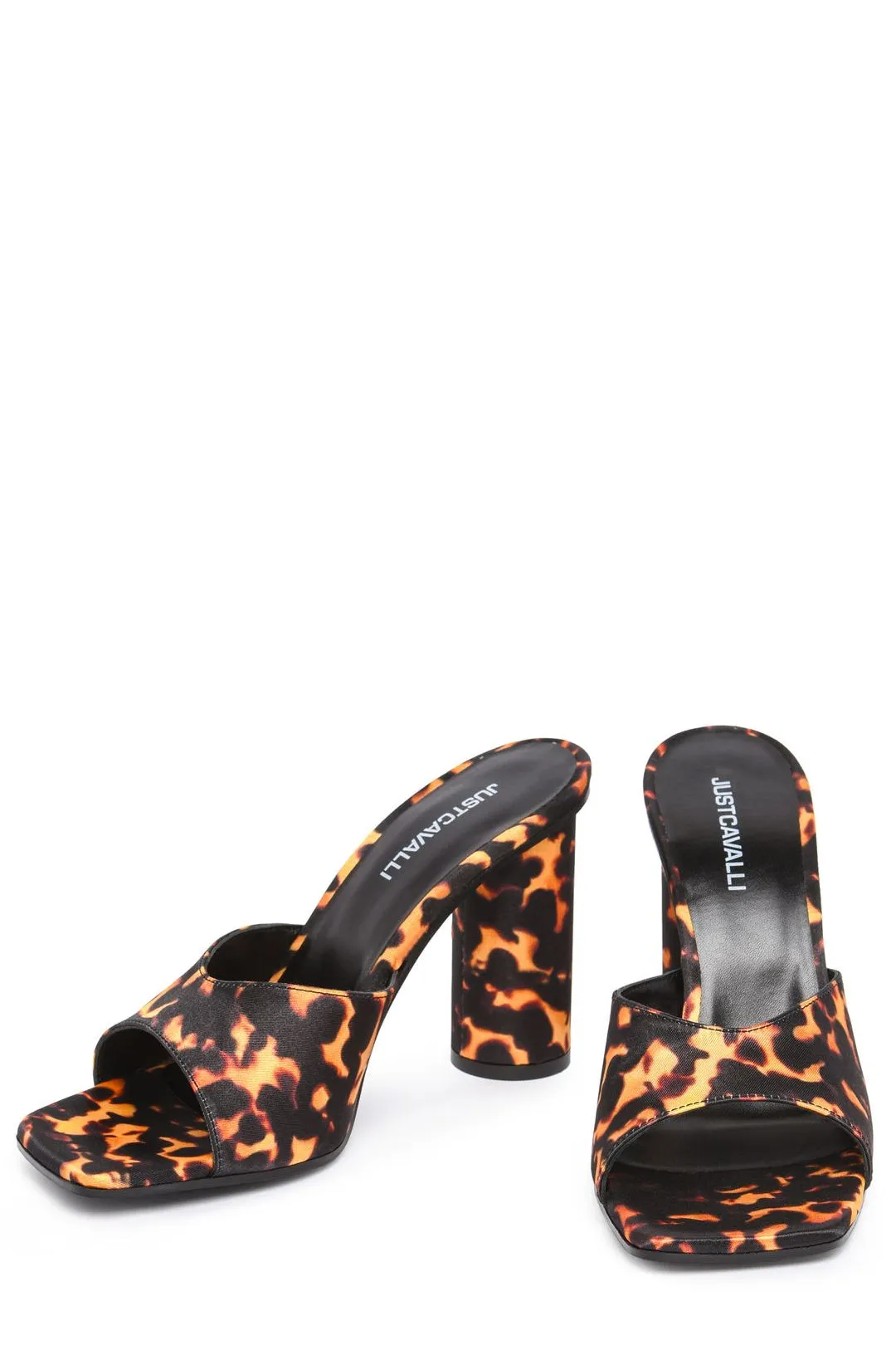 Just Cavalli Allover Logo Print High Heel Mules