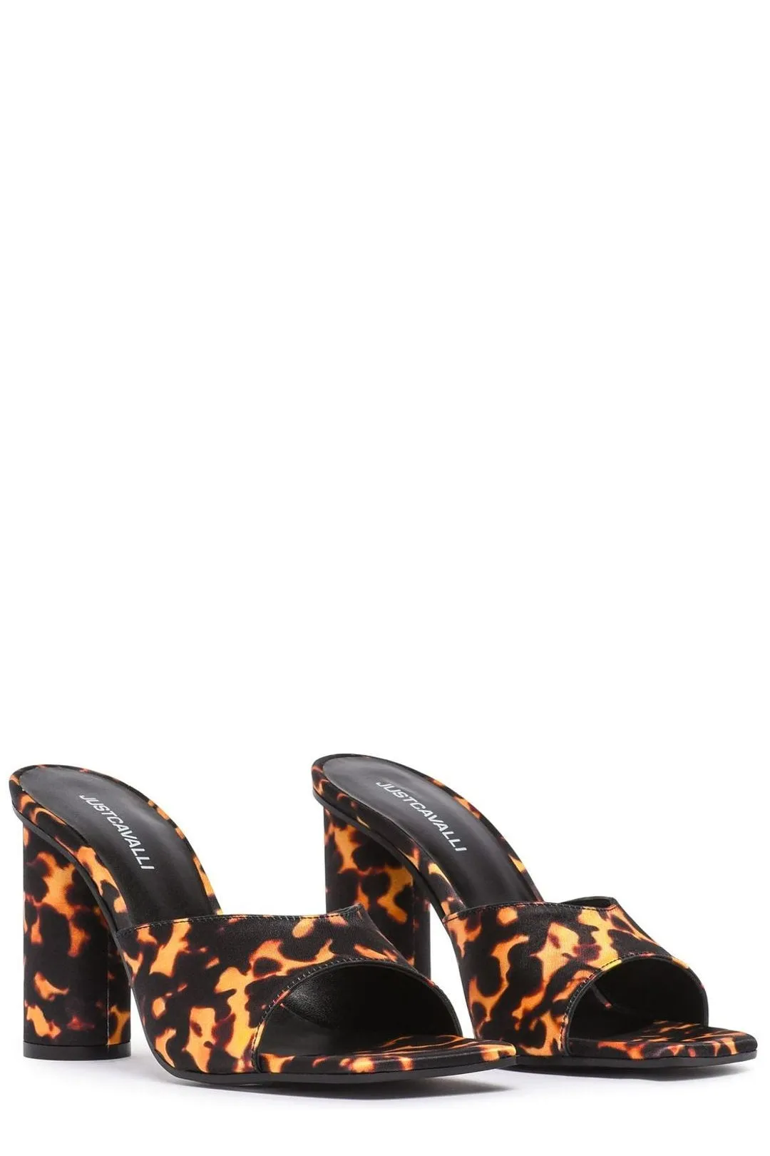 Just Cavalli Allover Logo Print High Heel Mules