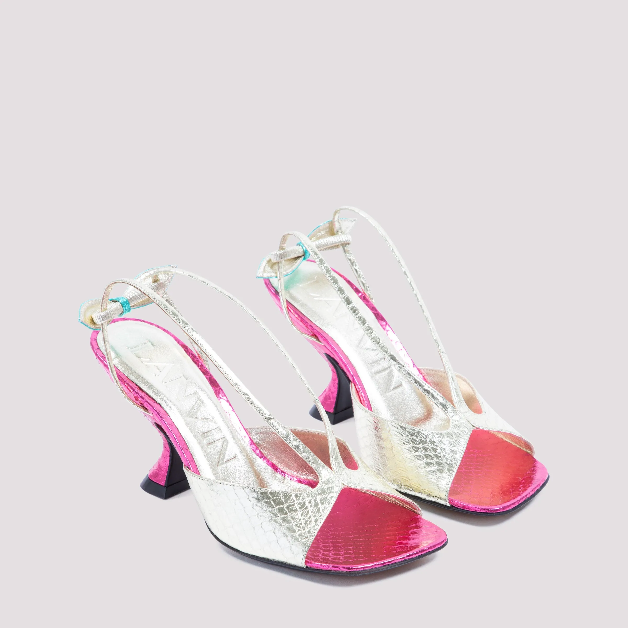 Lanvin Embossed Metallic Slingback Sandals
