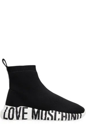 Love Moschino Logo Printed High-Top Knitted Sneakers