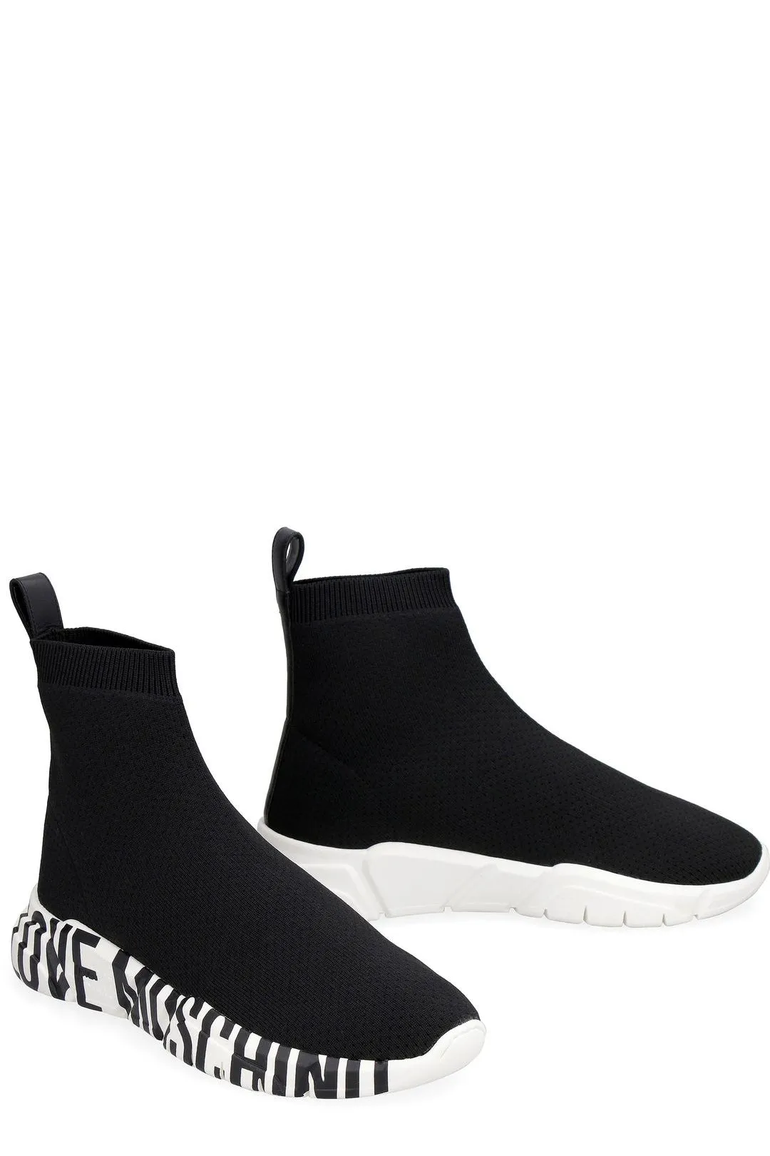Love Moschino Logo Printed High-Top Knitted Sneakers