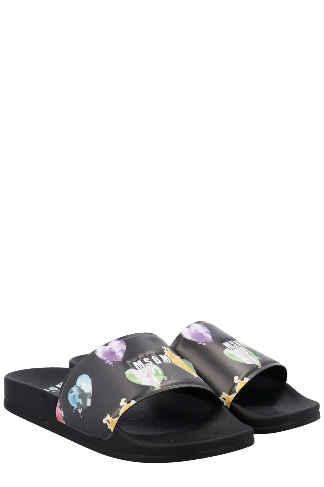 MSGM Heart Print Micro Logo Embossed Slides