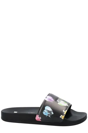 MSGM Heart Print Micro Logo Embossed Slides