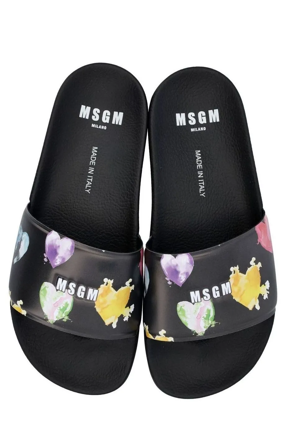 MSGM Heart Print Micro Logo Embossed Slides