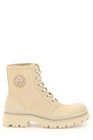 Pinko Logo Patch Lace-Up Ankle Boots