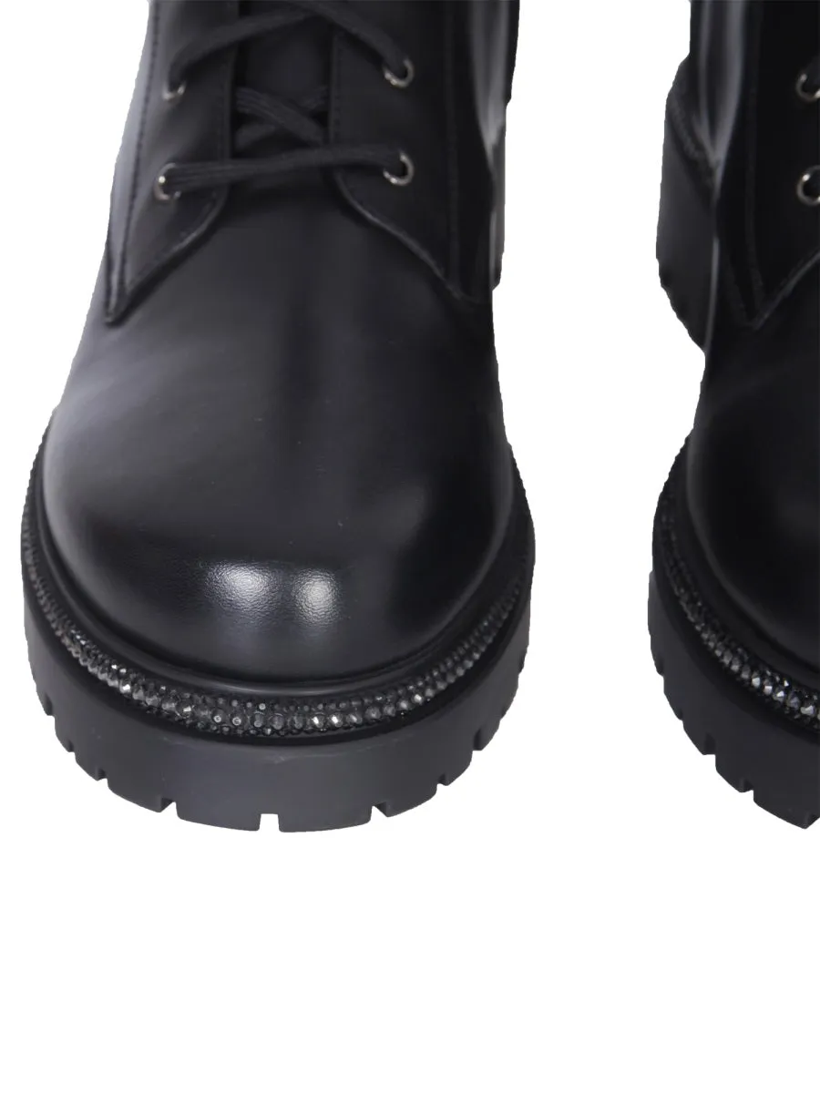 Ren Caovilla Rhinestone Embellished Combat Boots