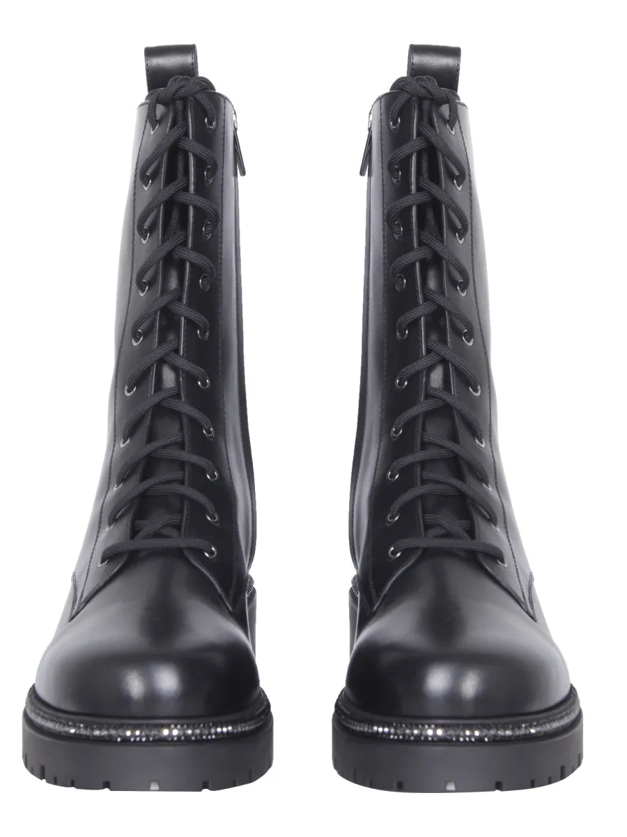 Ren Caovilla Rhinestone Embellished Combat Boots