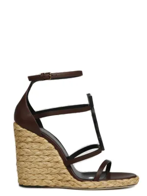 Saint Laurent Cassandra Logo Plaque Wedge Sandals