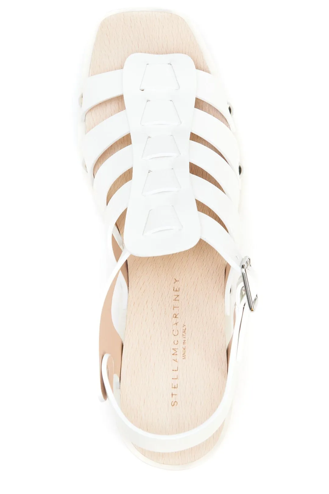 Stella McCartney Logo Printed Square Toe Wedge Sandals