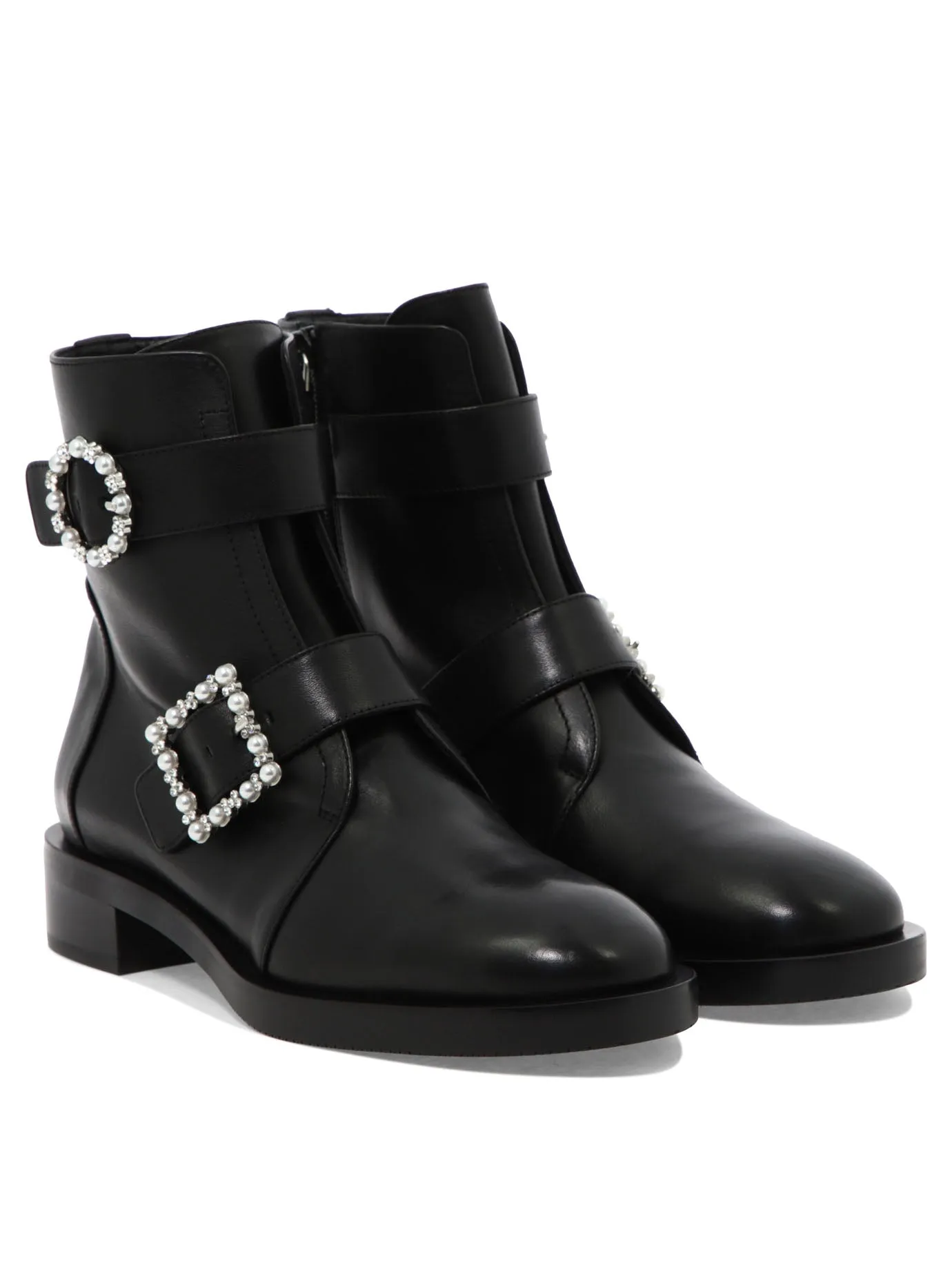 Stuart Weitzman Embellished Buckled Ankle Boots