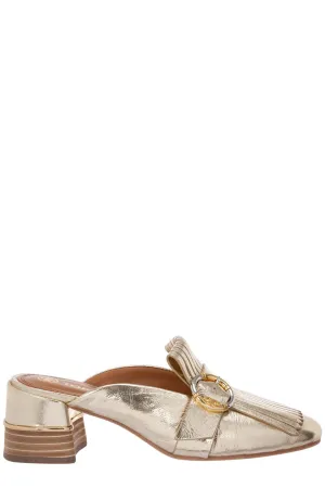 Tory Burch Kiltie Metallic Effect Buckle Detailed Mules
