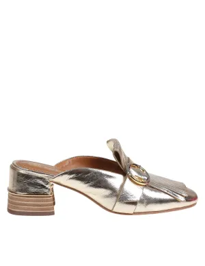 Tory Burch Kiltie Metallic Effect Buckle Detailed Mules