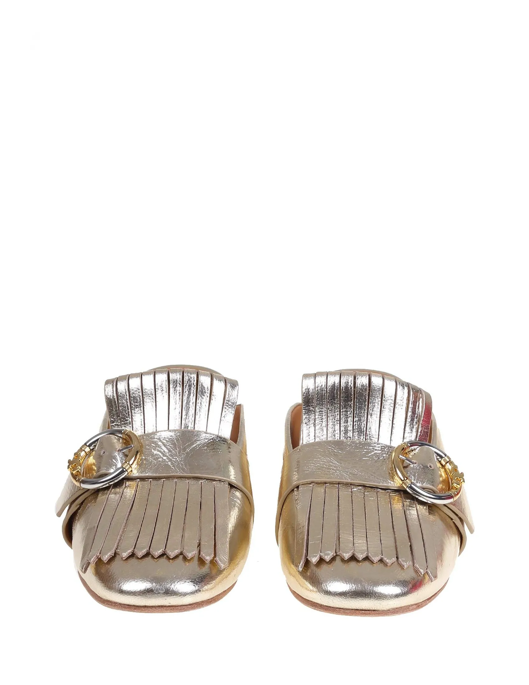 Tory Burch Kiltie Metallic Effect Buckle Detailed Mules