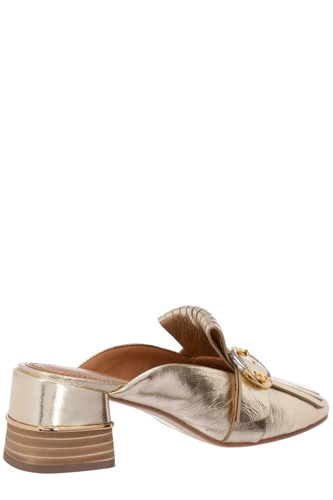 Tory Burch Kiltie Metallic Effect Buckle Detailed Mules