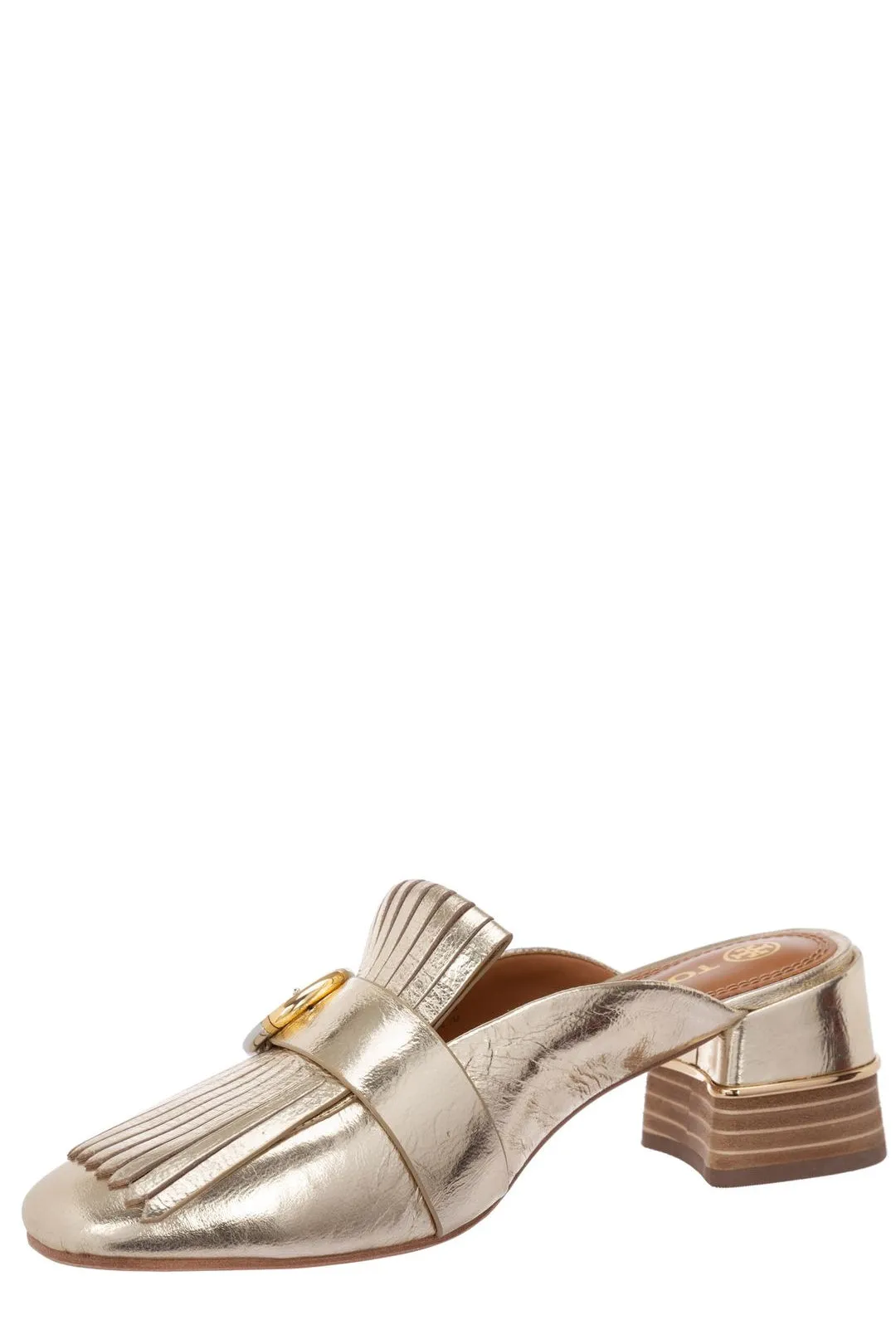 Tory Burch Kiltie Metallic Effect Buckle Detailed Mules