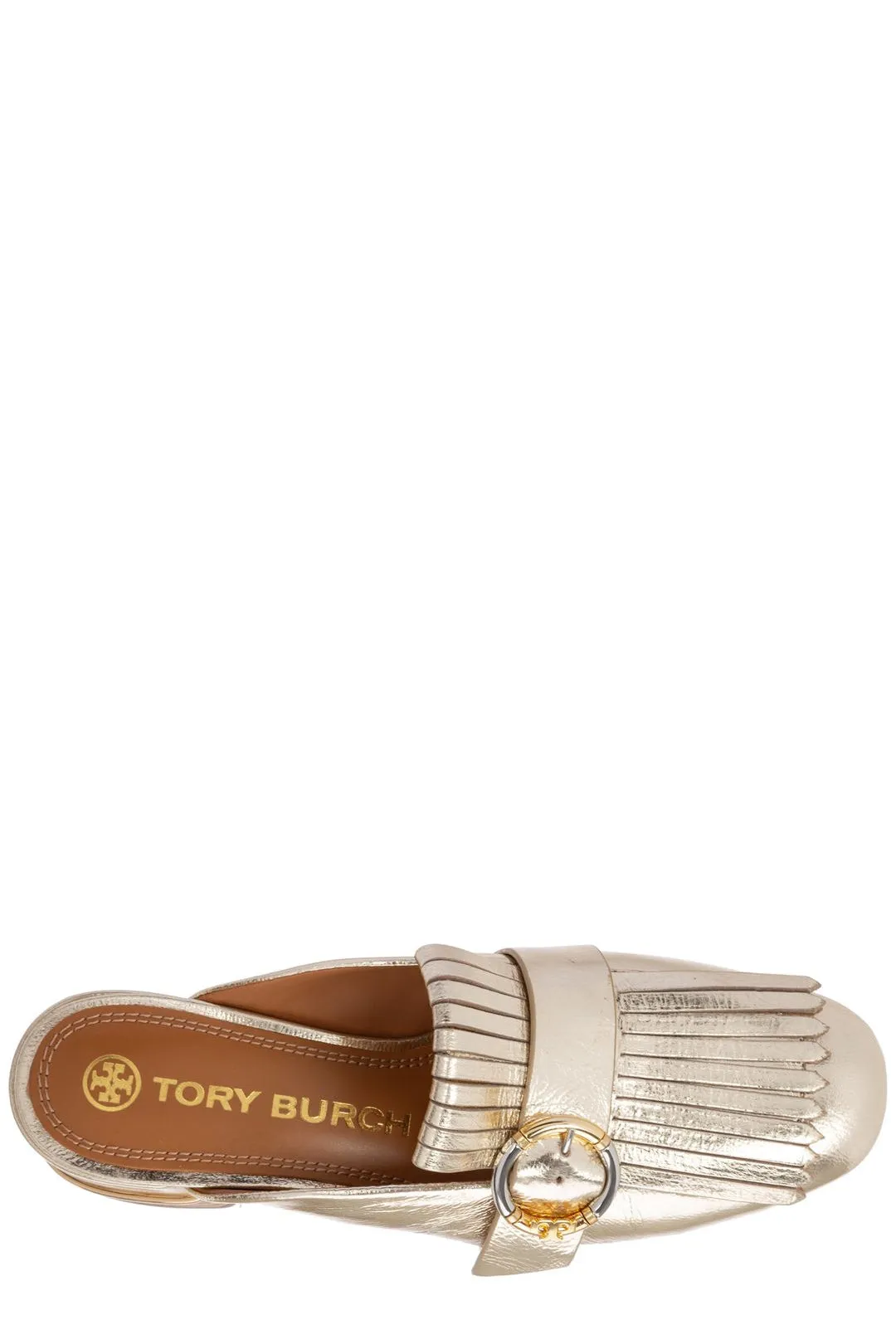 Tory Burch Kiltie Metallic Effect Buckle Detailed Mules