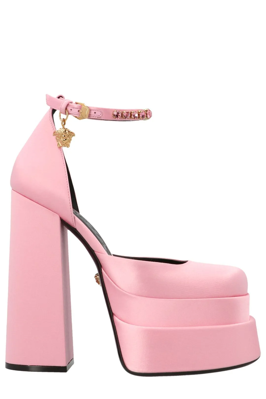 Versace Medusa Head Charm Satin Platform Pumps