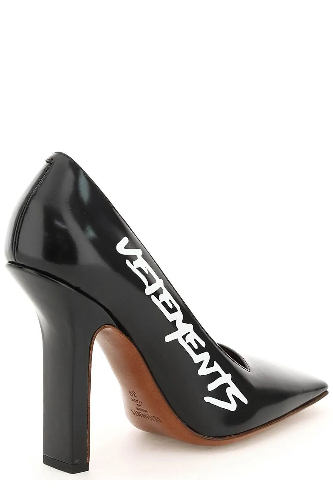 Vetements Logo Printed Square Toe Pumps